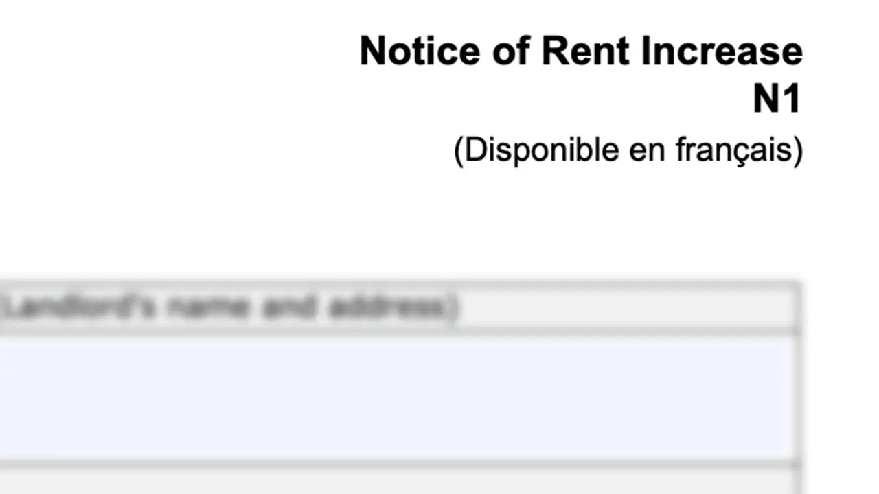An image of the N1 form which is a form on how to increase rent in Ontario.